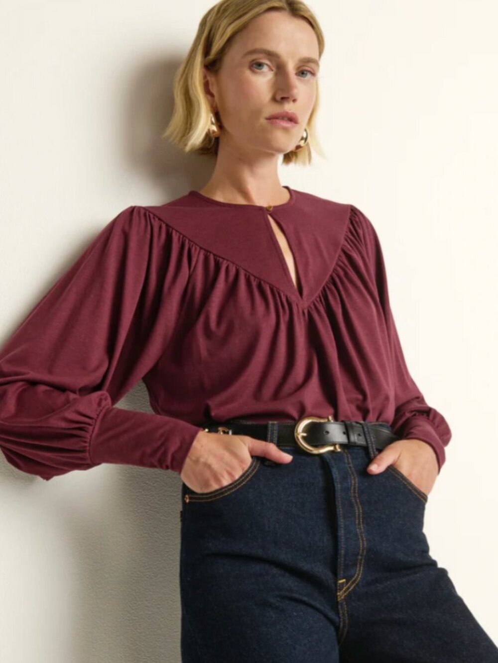 Nation Los Angeles Jeannine Keyhole Top Port Maroon Small NWT